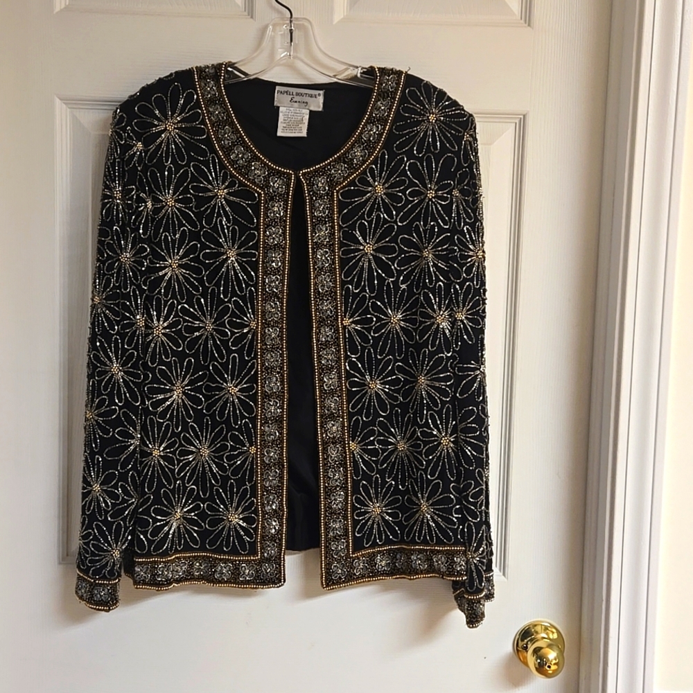 Vintage Papell Boutique Evening Silk and Beaded Jacket